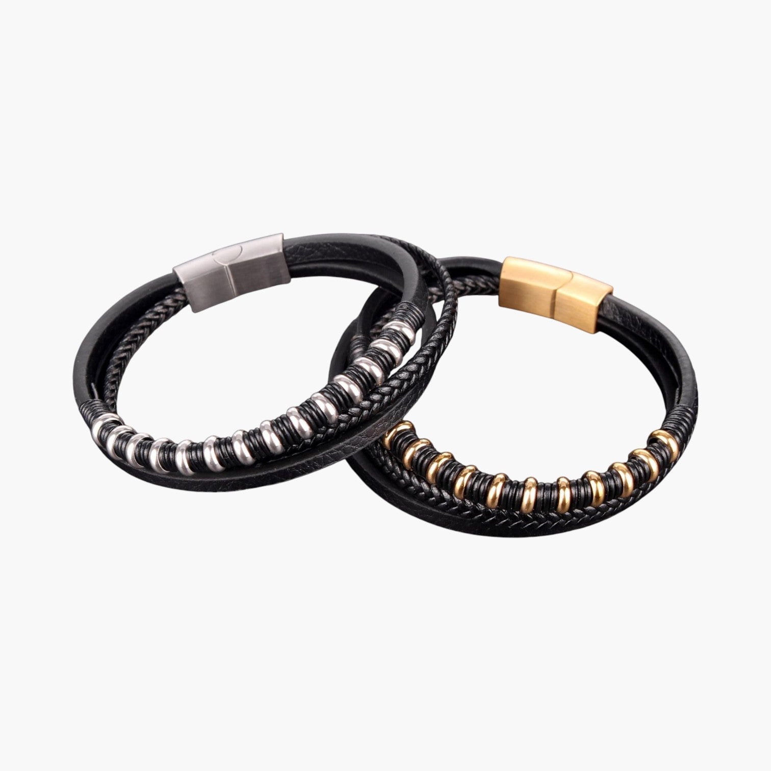 Pulseira de Couro e Aço Inoxidável