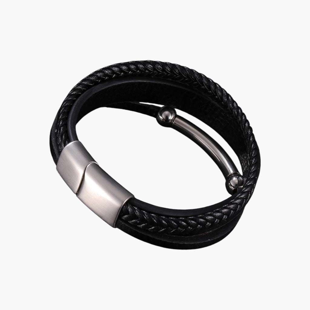 Pulseira de Couro e Aço Inoxidável