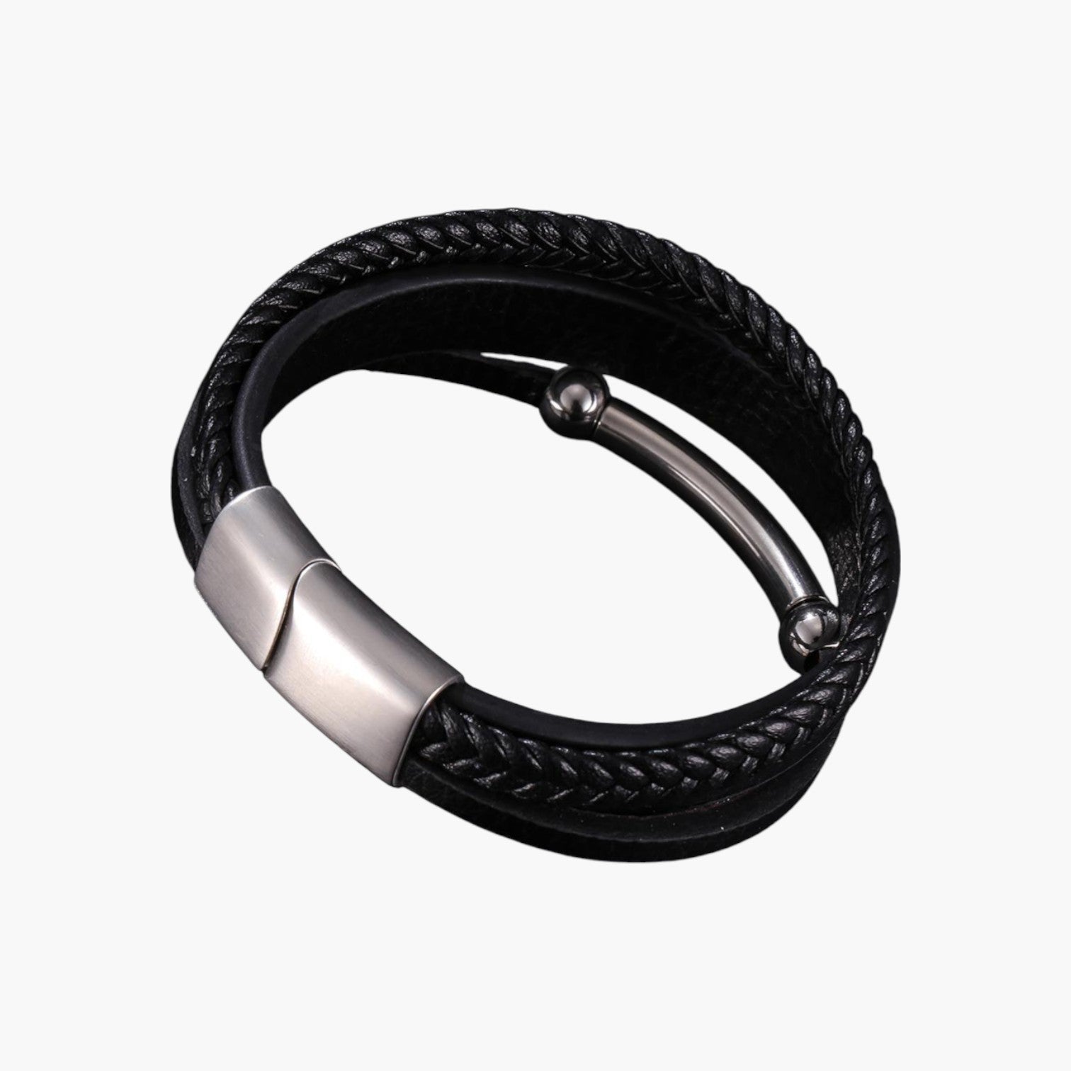 Pulseira de Couro e Aço Inoxidável