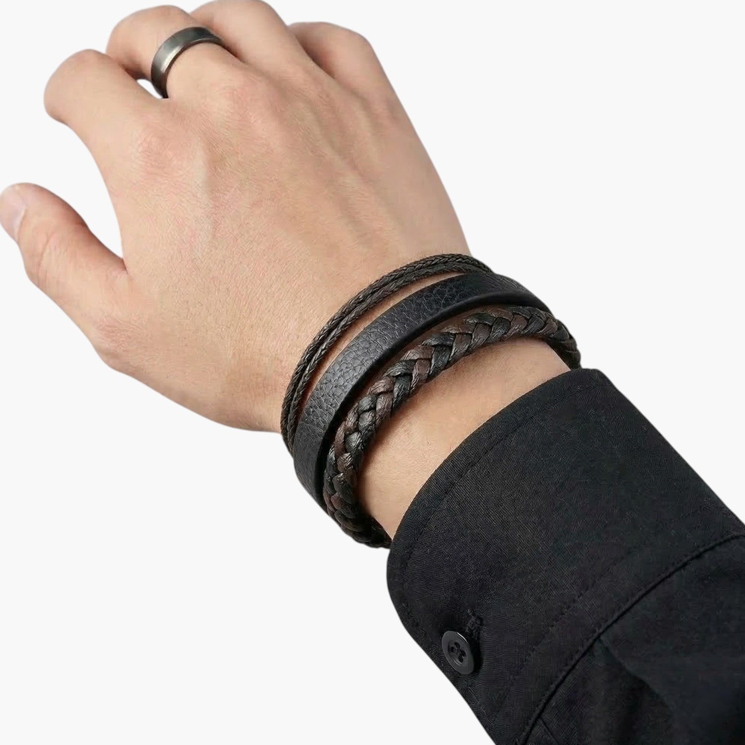 Pulseira de Couro e Aço Inoxidável