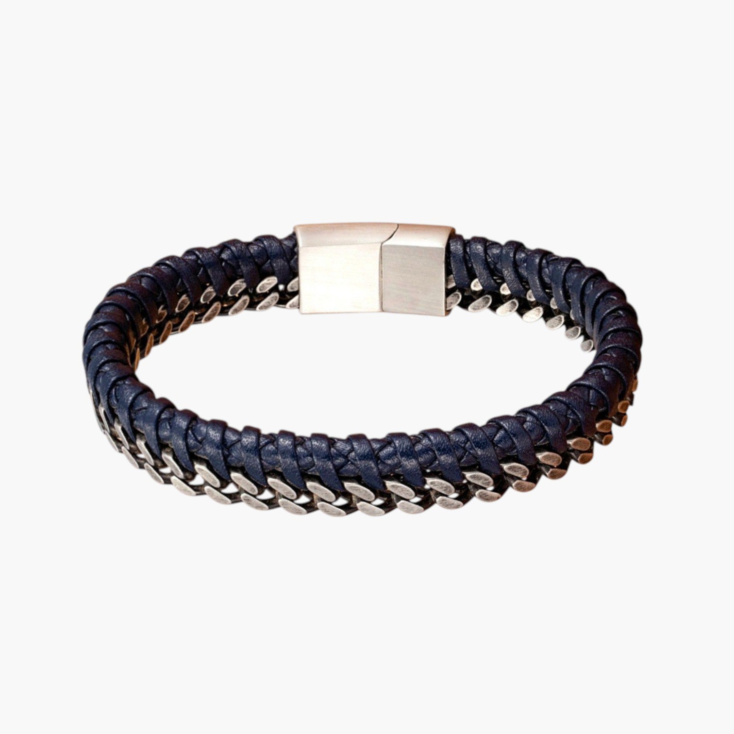 Pulseira de Couro e Aço Inoxidável