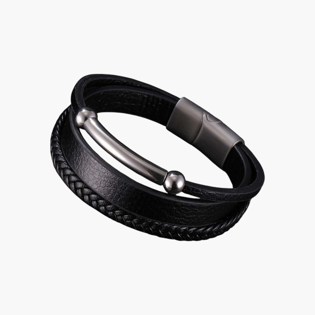 Pulseira de Couro e Aço Inoxidável