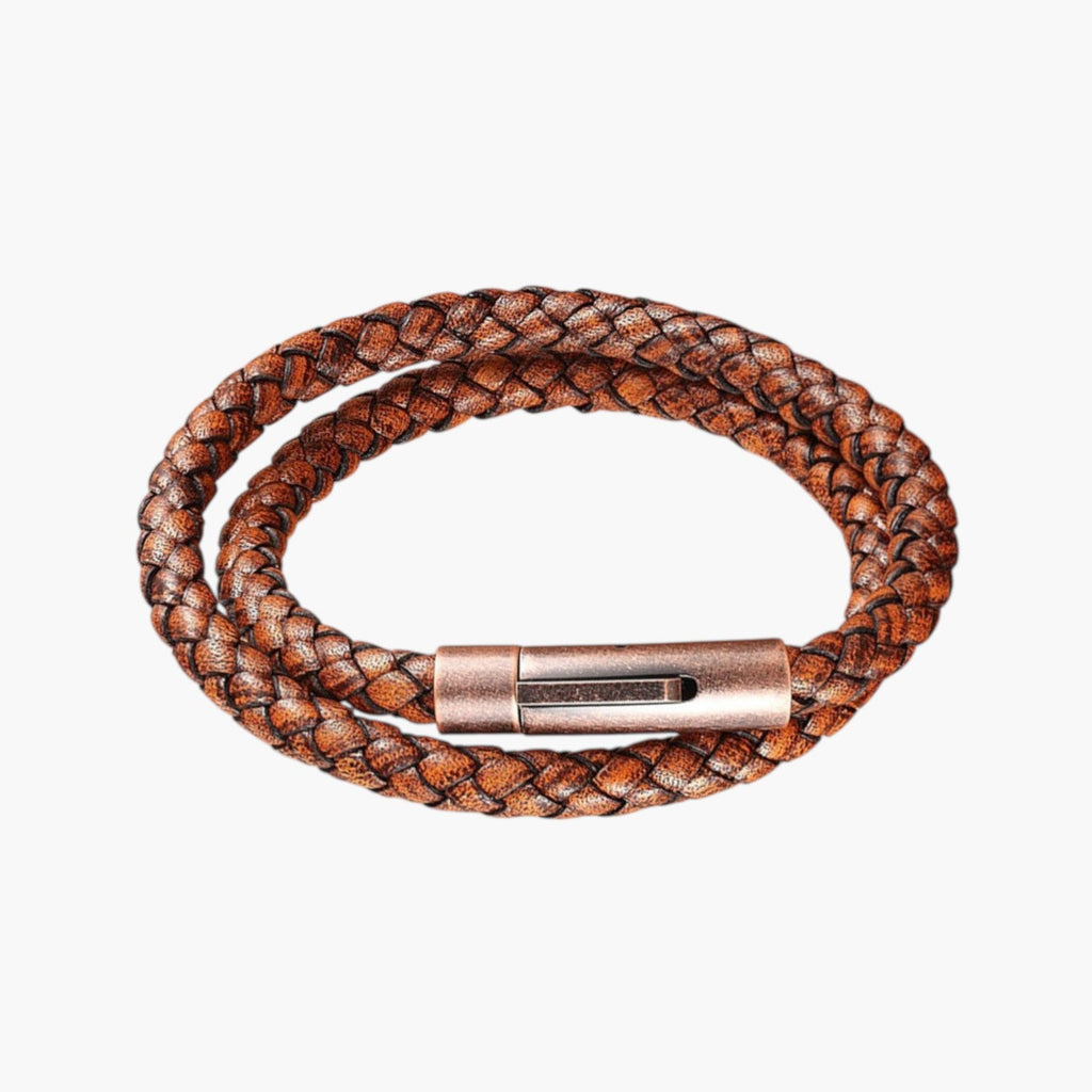 Pulseira de Couro e Aço Inoxidável