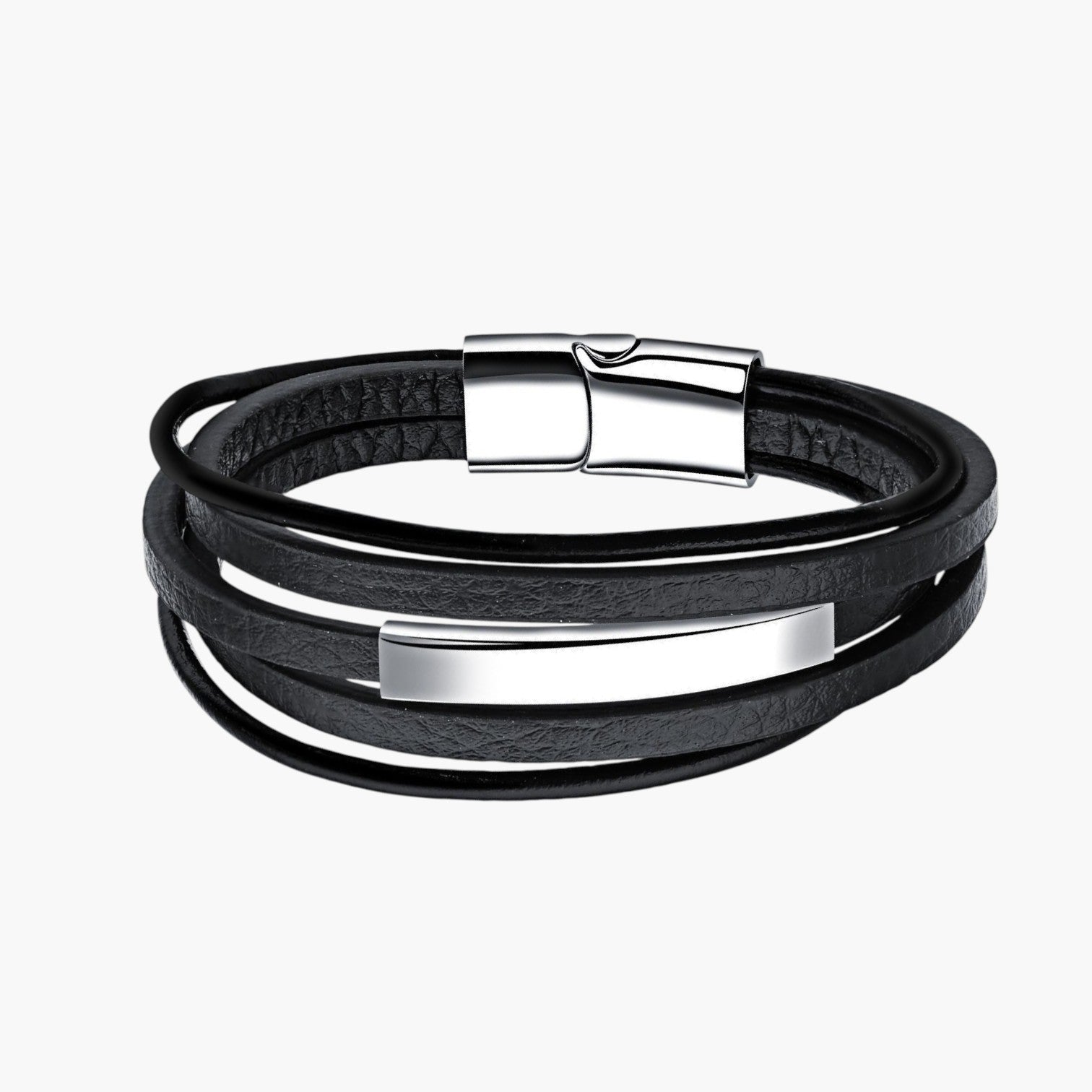 Pulseira de Couro e Aço Inoxidável