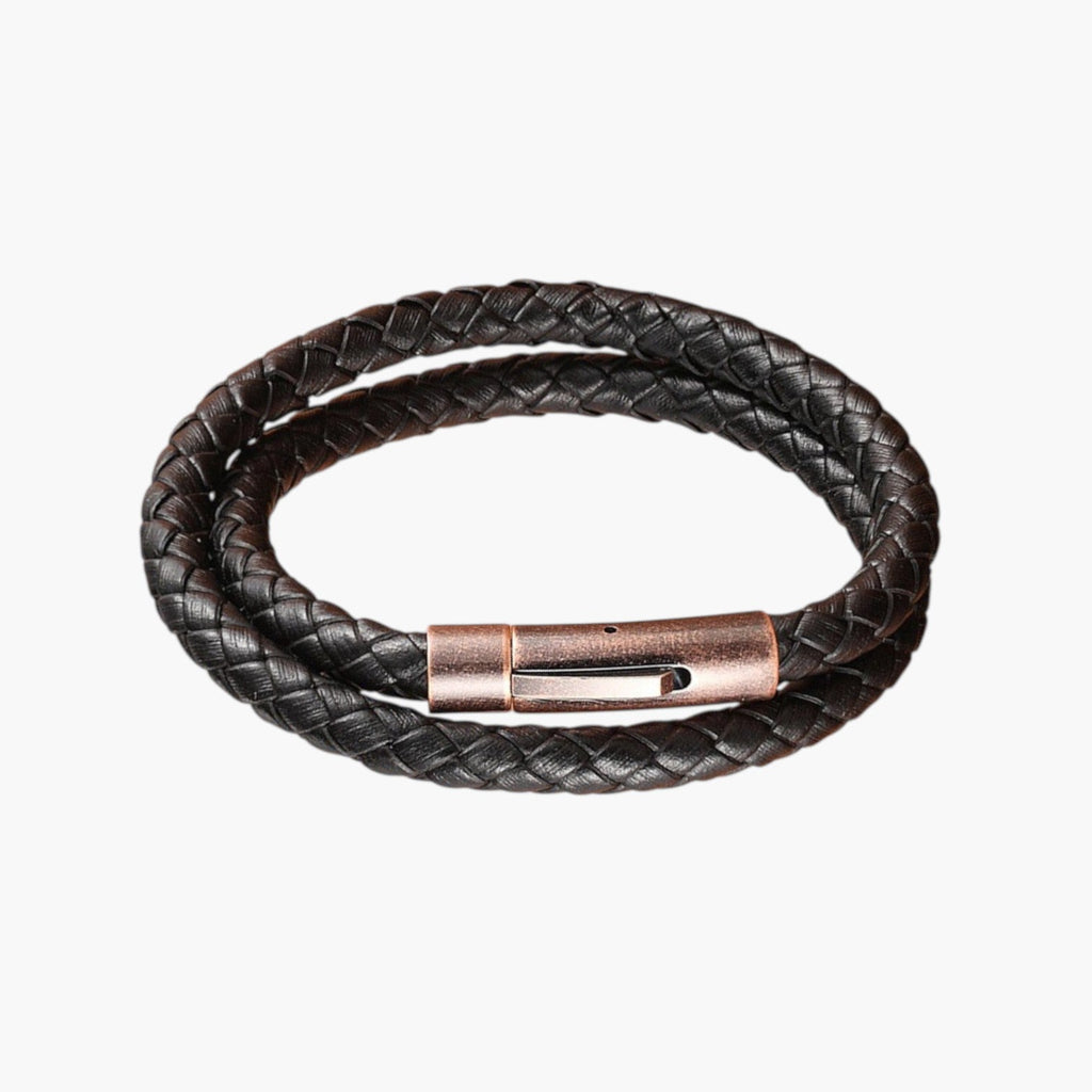 Pulseira de Couro e Aço Inoxidável