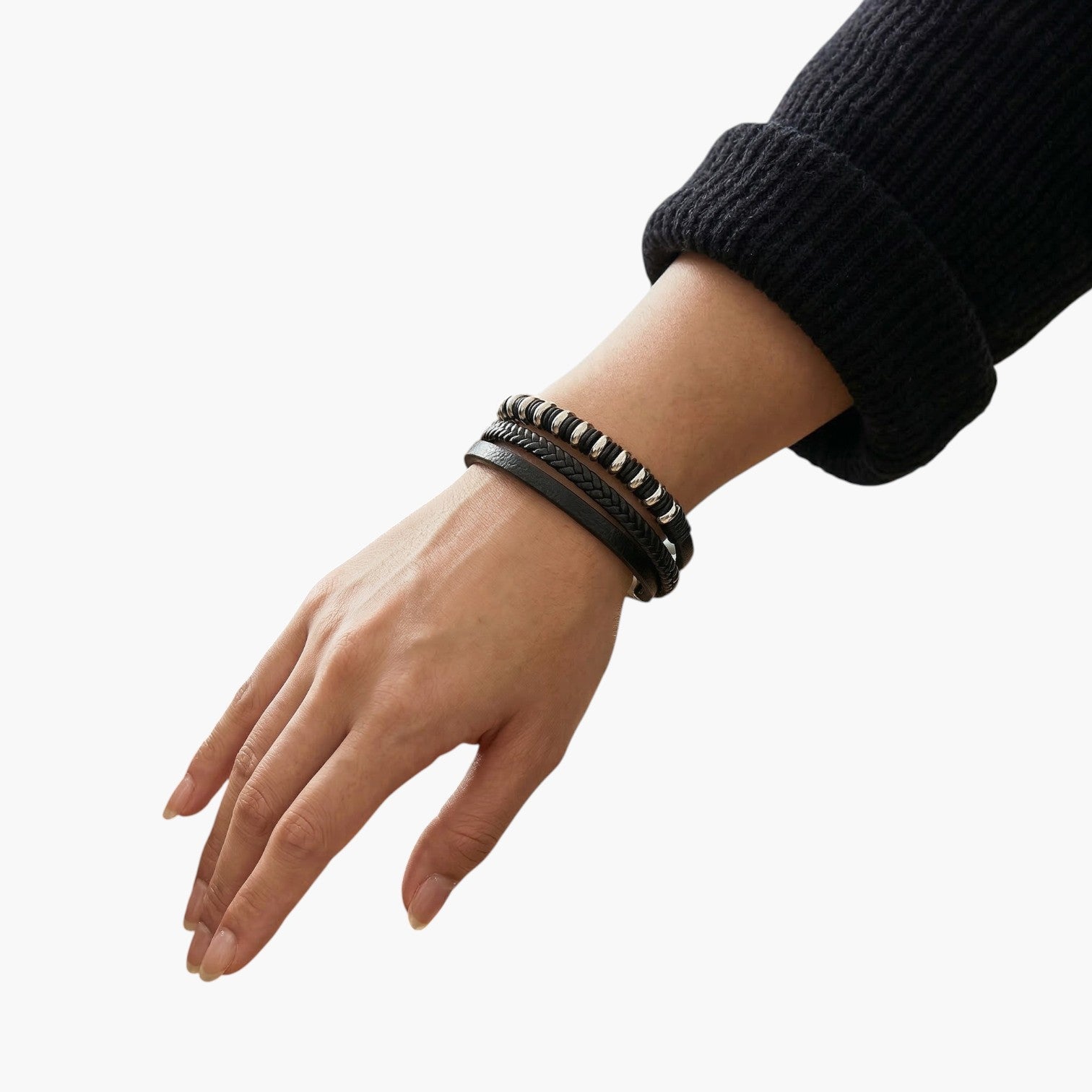 Pulseira de Couro e Aço Inoxidável