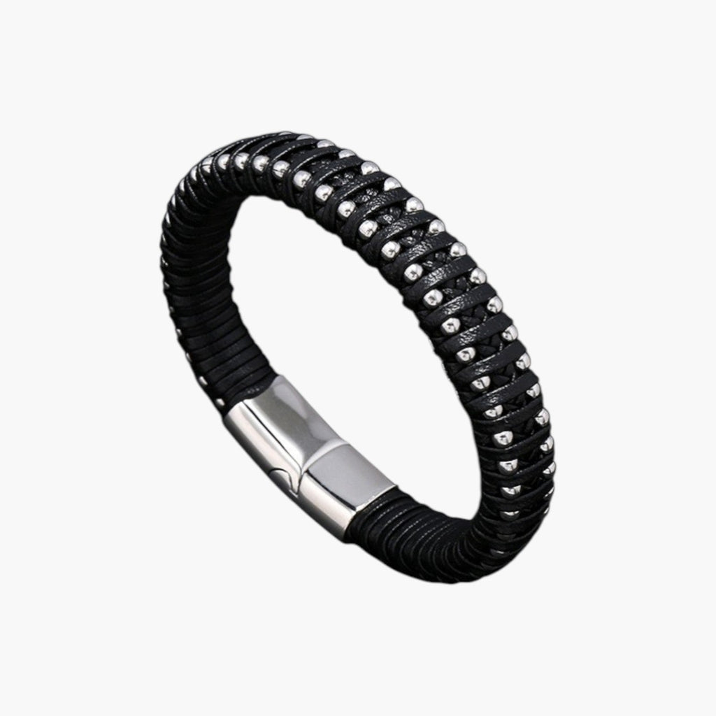 Pulseira de Couro e Aço Inoxidável