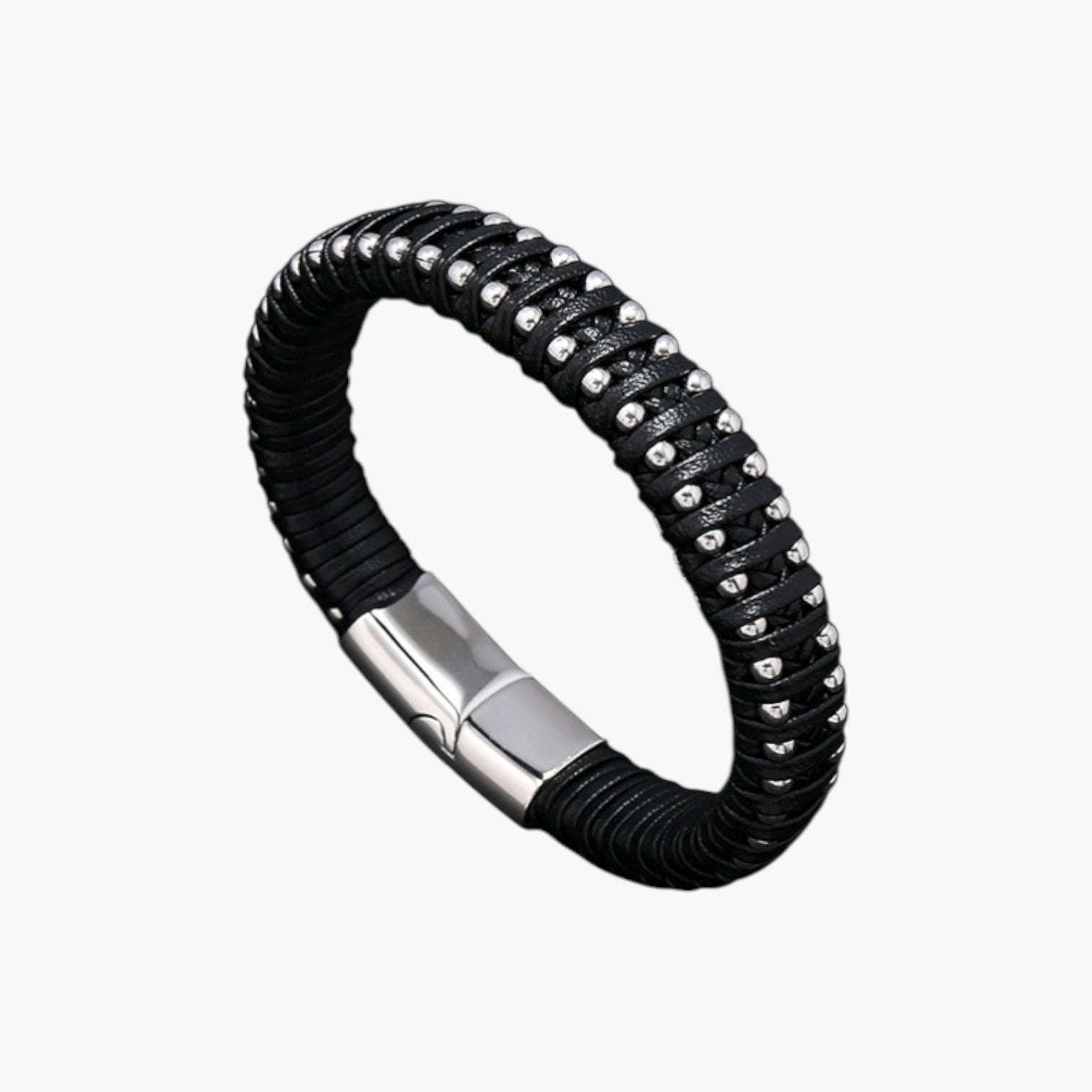 Pulseira de Couro e Aço Inoxidável