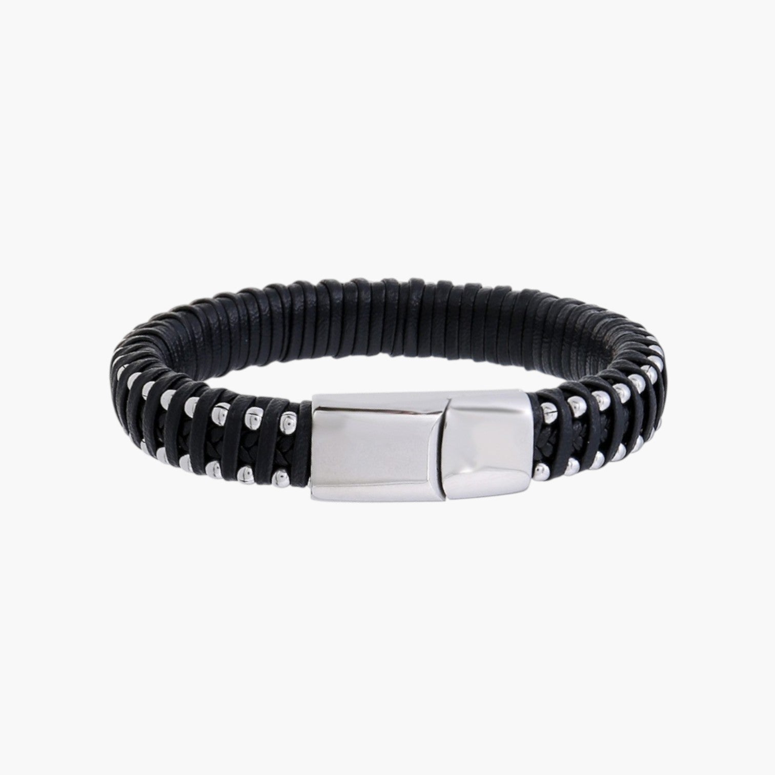 Pulseira de Couro e Aço Inoxidável