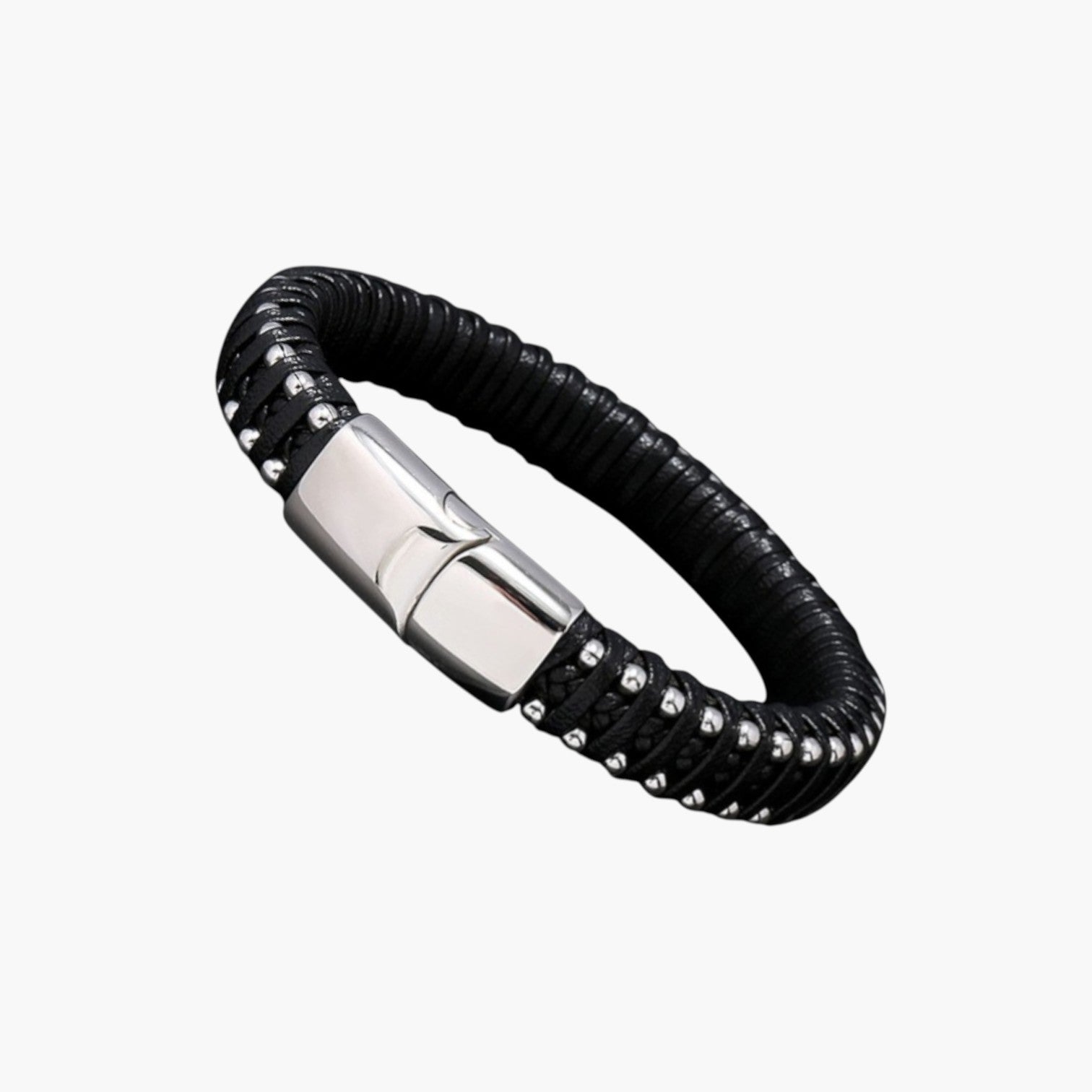 Pulseira de Couro e Aço Inoxidável