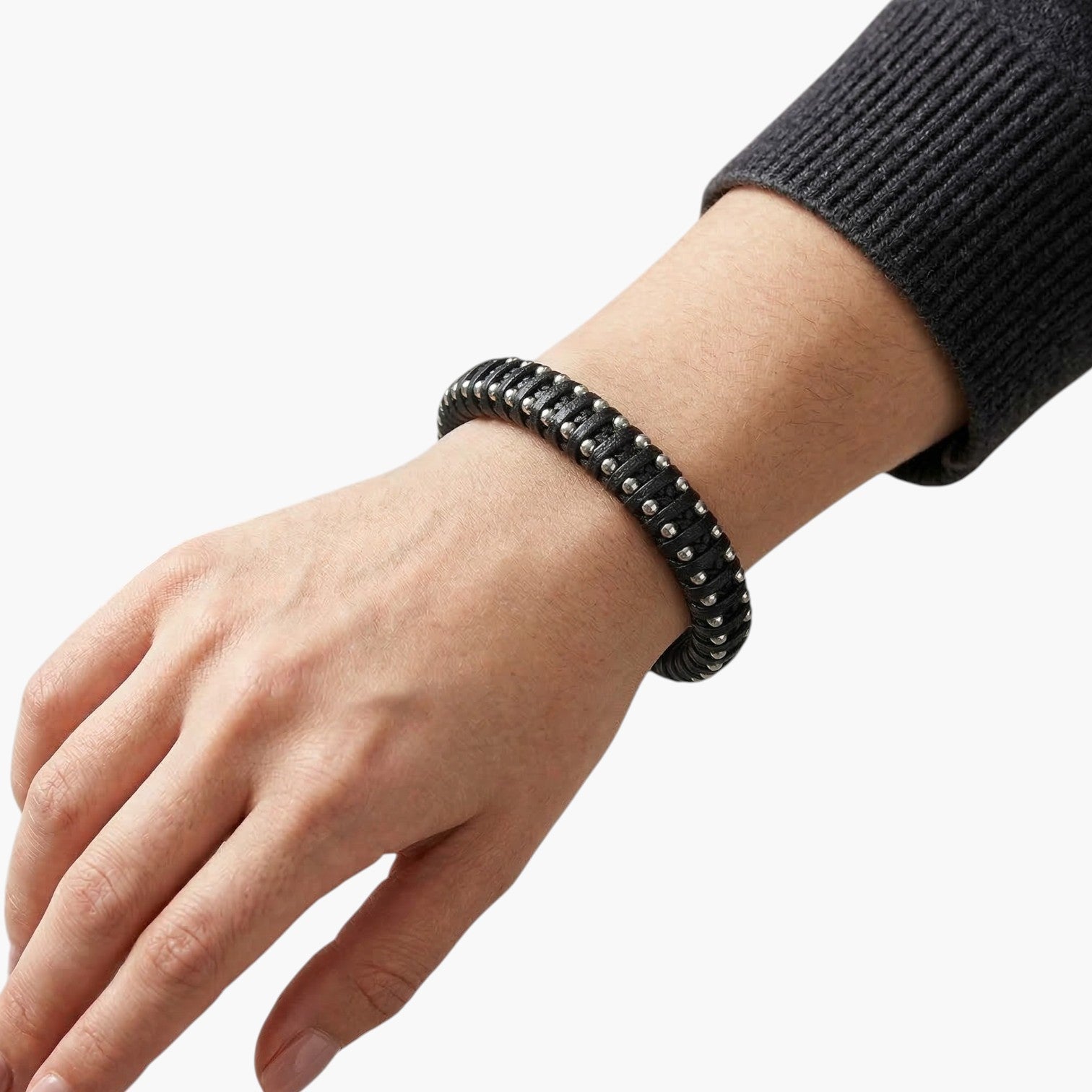 Pulseira de Couro e Aço Inoxidável