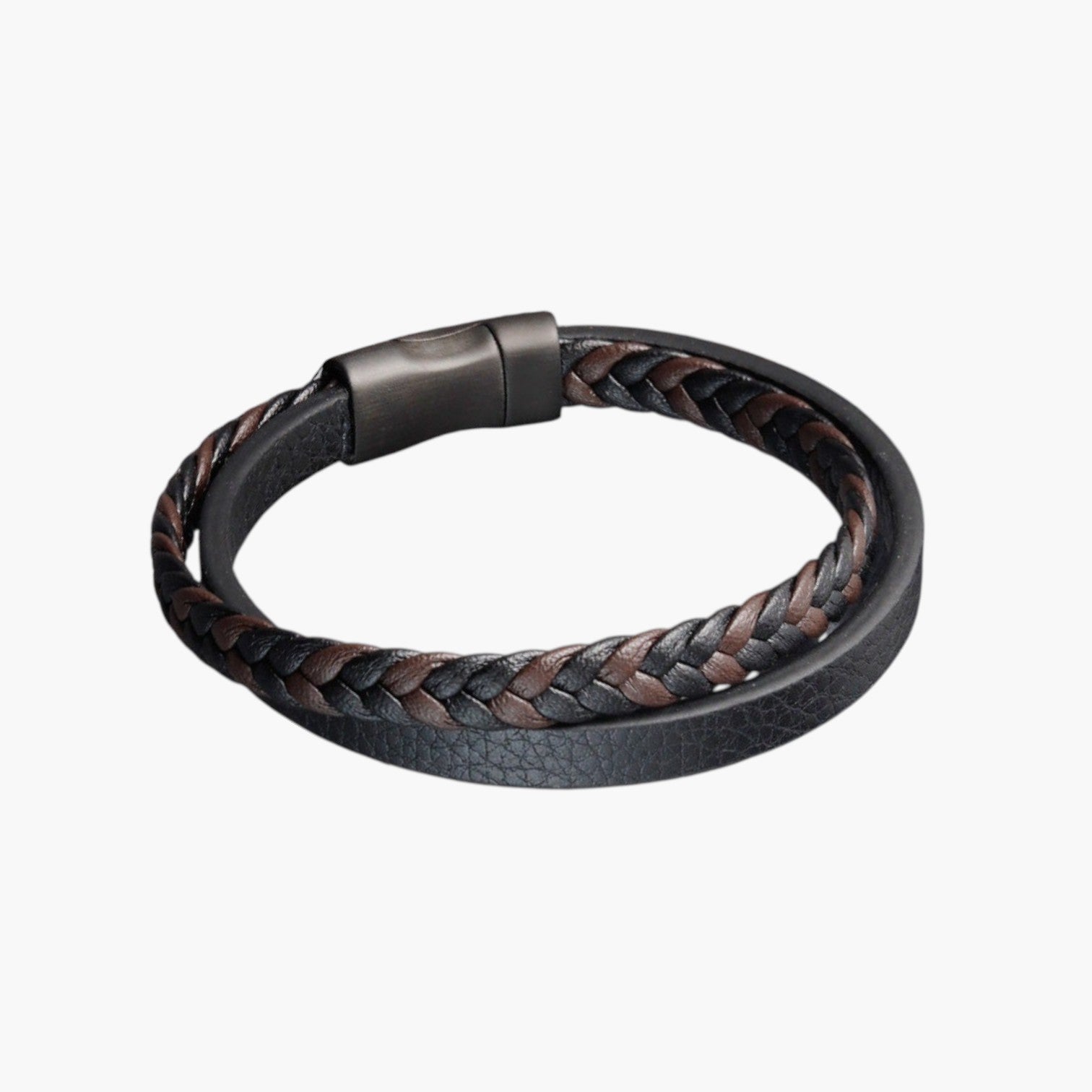 Pulseira de Couro e Aço Inoxidável