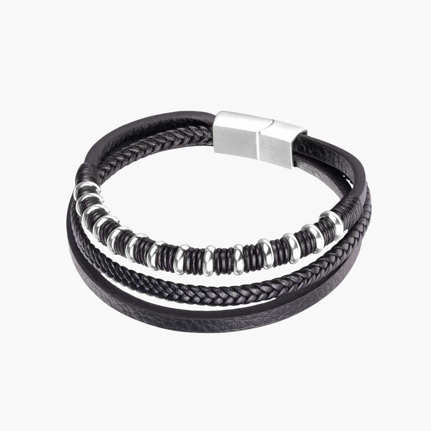 Pulseira de Couro e Aço Inoxidável