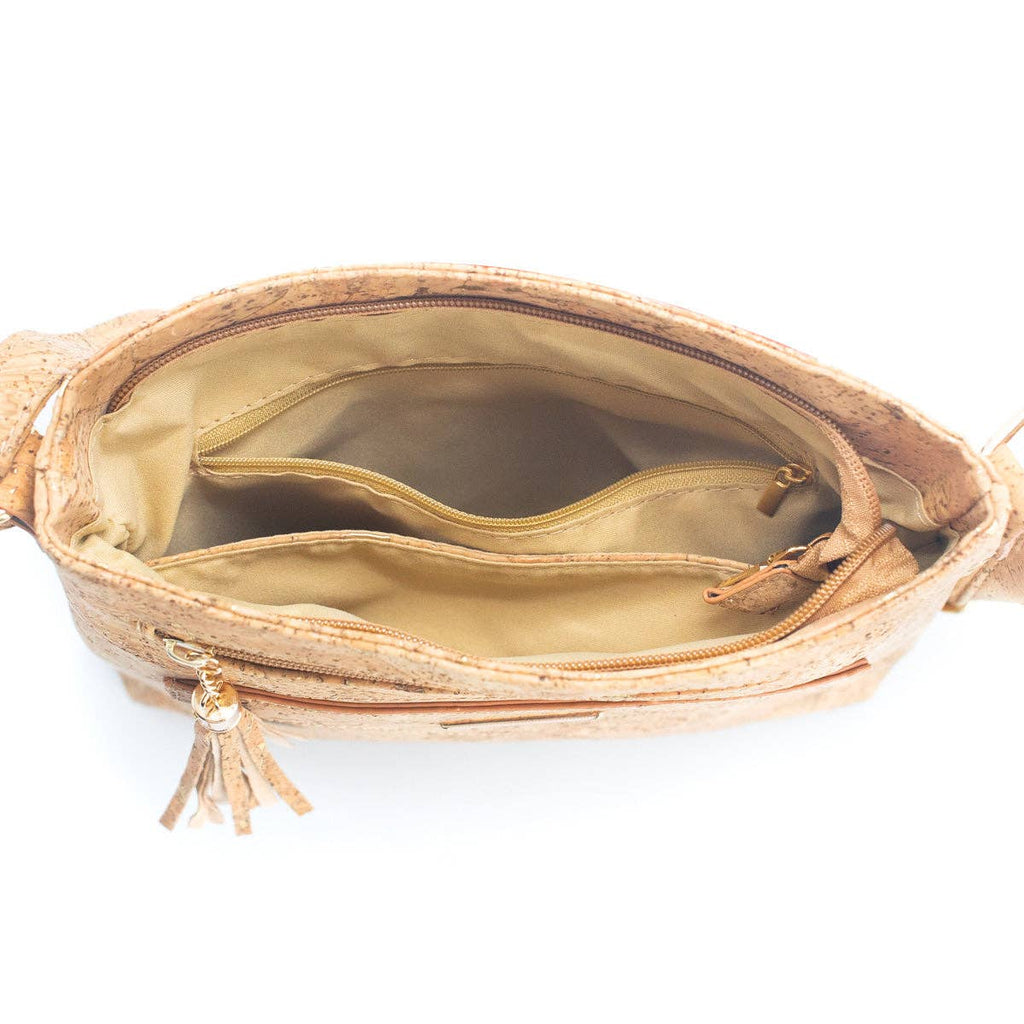 Bolso Bandolera para Mujer en Corcho Natural con Detalles Dorados o Plateados BAG-2249