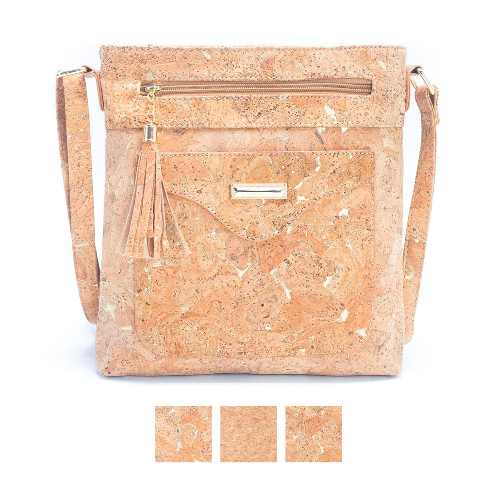 Bolso Bandolera para Mujer en Corcho Natural con Detalles Dorados o Plateados BAG-2249