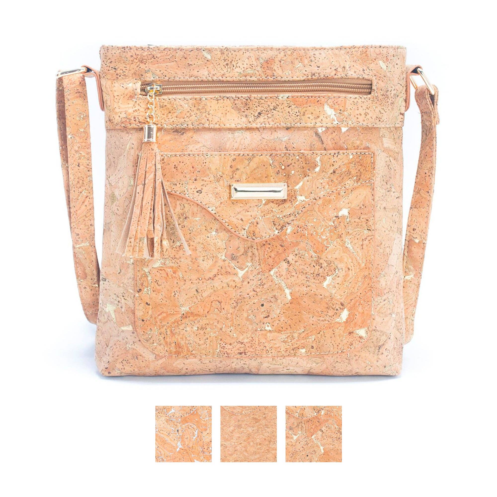 Women's Crossbody Bag in Natural Cork with Gold or Silver Accents BAG-2249