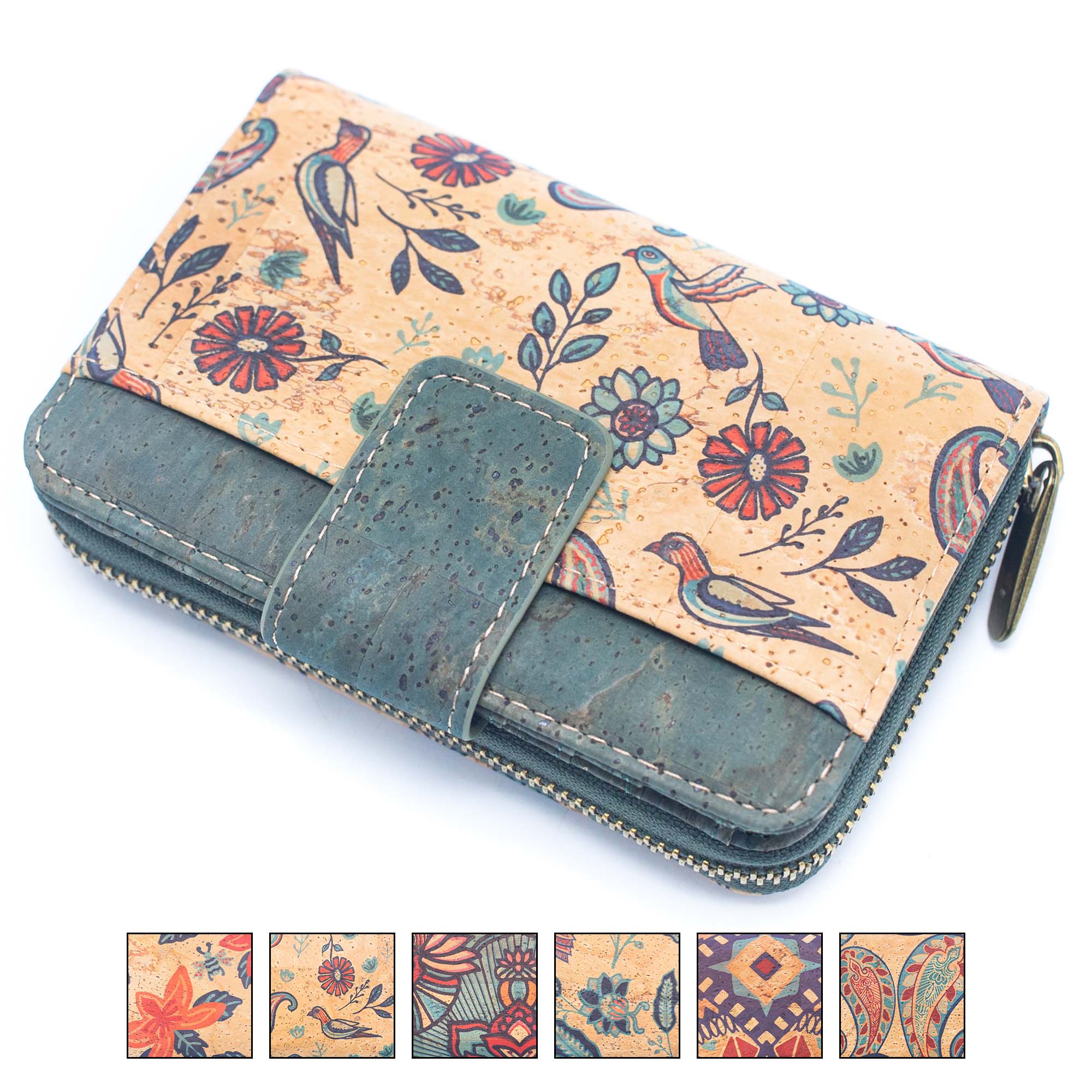 Monedero de Corcho con Patrón para Mujer Color Turquesa BAG-2088