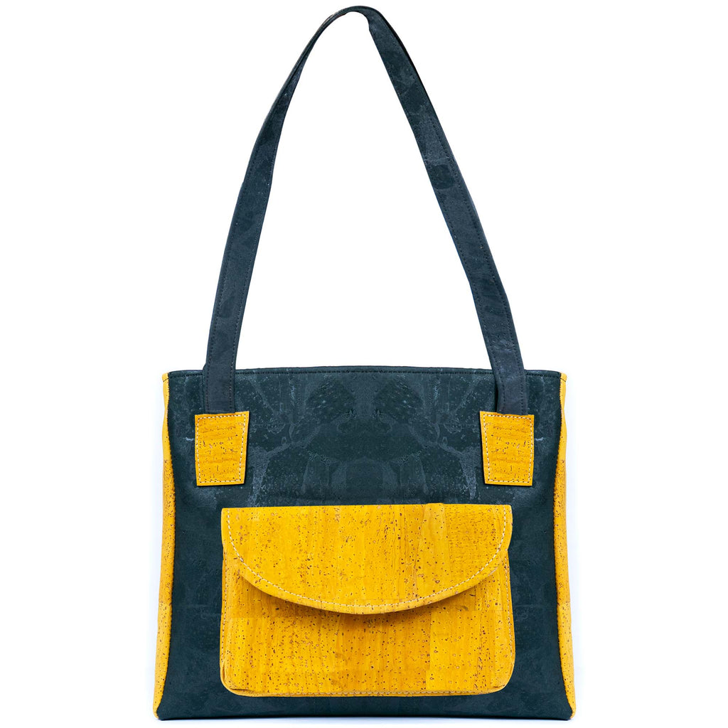 Bolso de corcho para mujer – Bolso de mano de dos tonos con bolsillo delantero BAGP-310