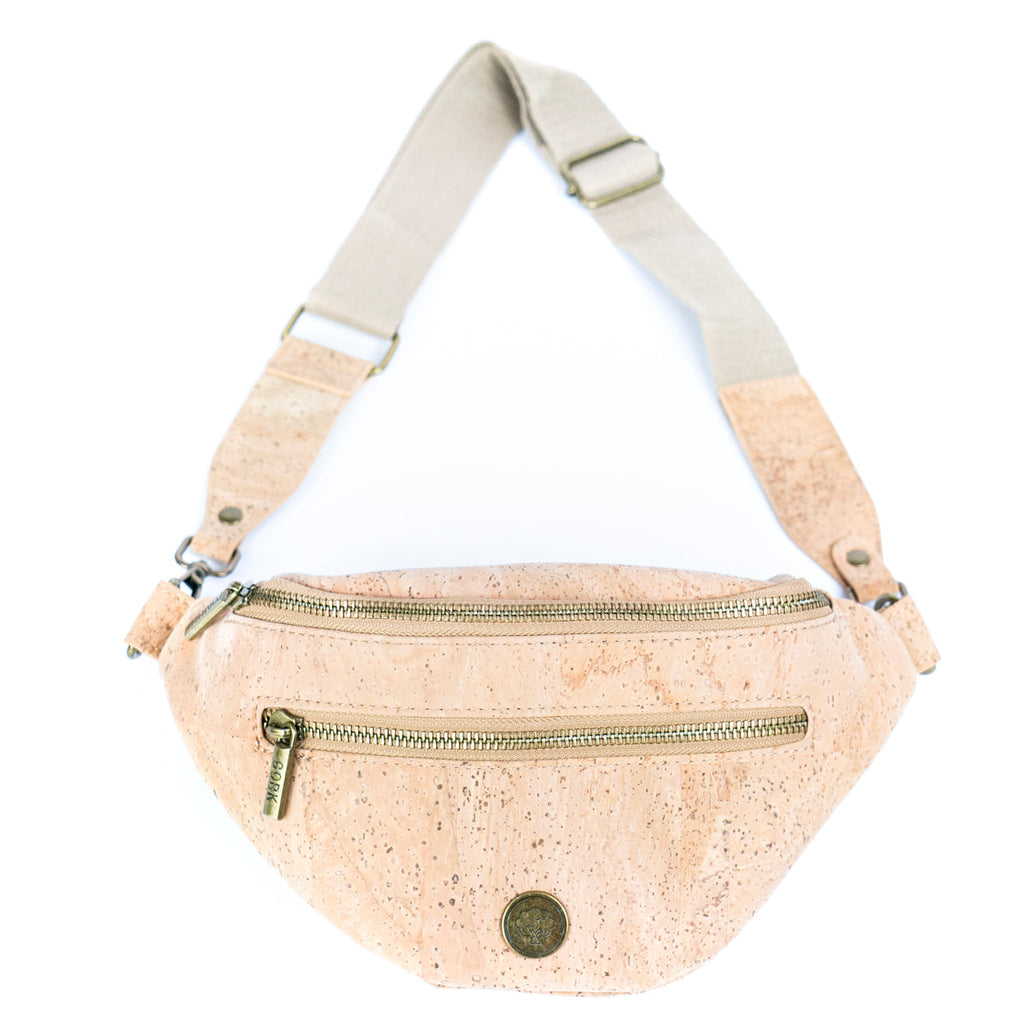 Naturkork-Umhängetasche für Unisex mit verstellbarem Riemen und Metallreißverschlüssen SLING-BAG-2312