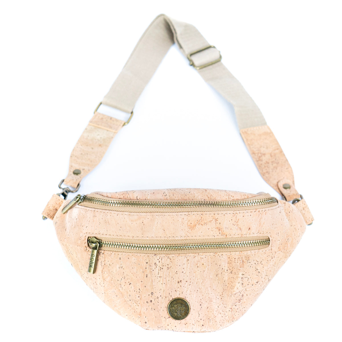 Natural Cork Sling Bag for Unisex with Adjustable Strap and Metal Zippers SLING-BAG-2312