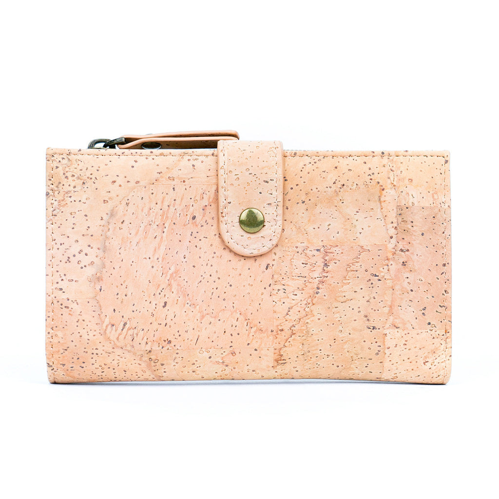 Elegante Damengeldbörse aus schwarzem und naturbelassenem Kork mit goldfarbenen Akzenten BAG-2303