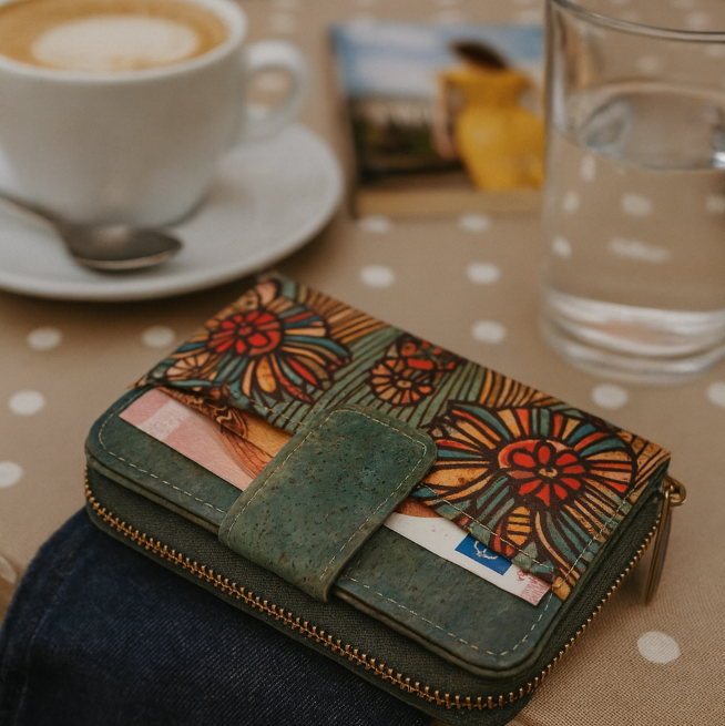 Turquoise Color Ladies Pattern Cork Wallet BAG-2088