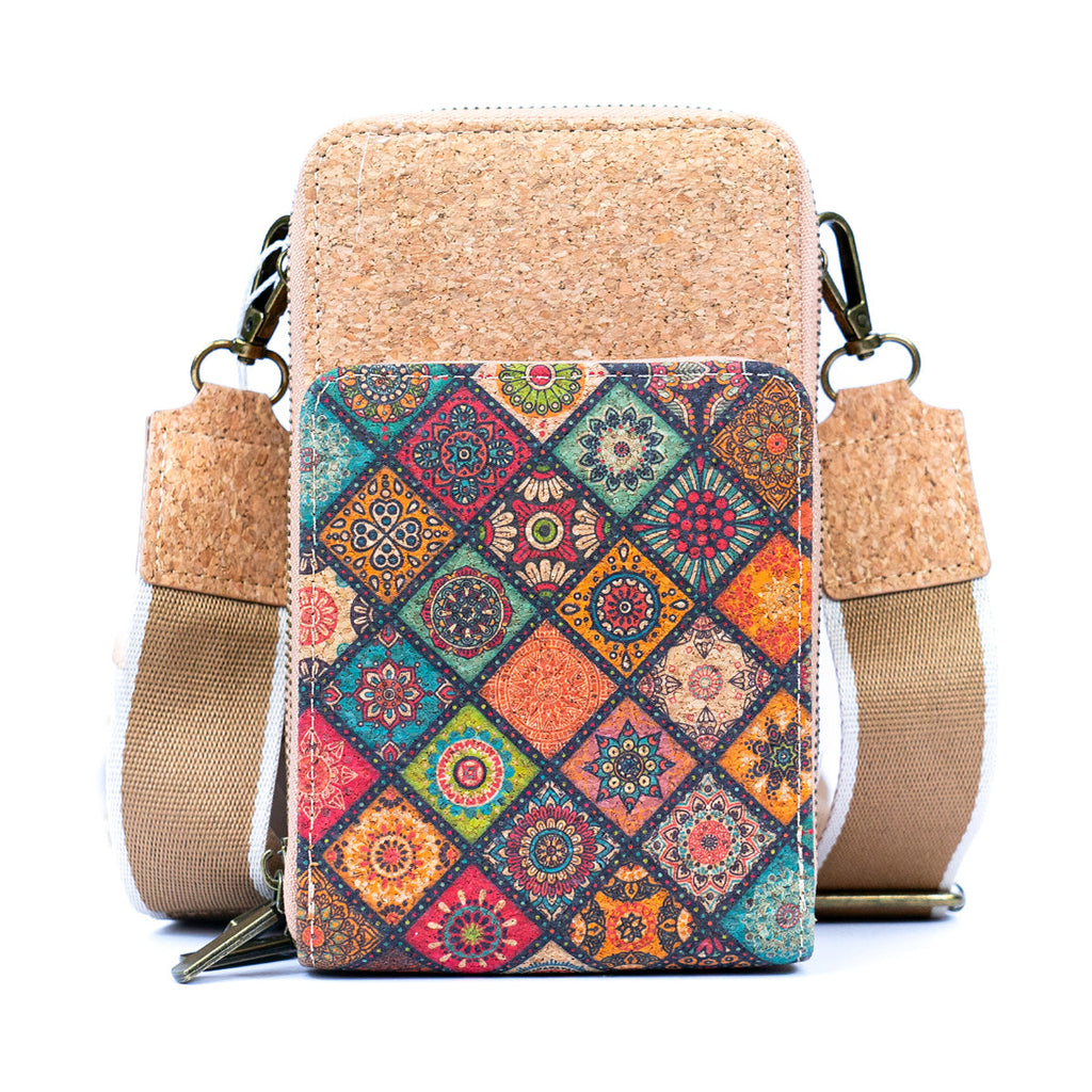 Natural Cork Women's Crossbody Phone Bag with Triple Zipper Design BAG-2311