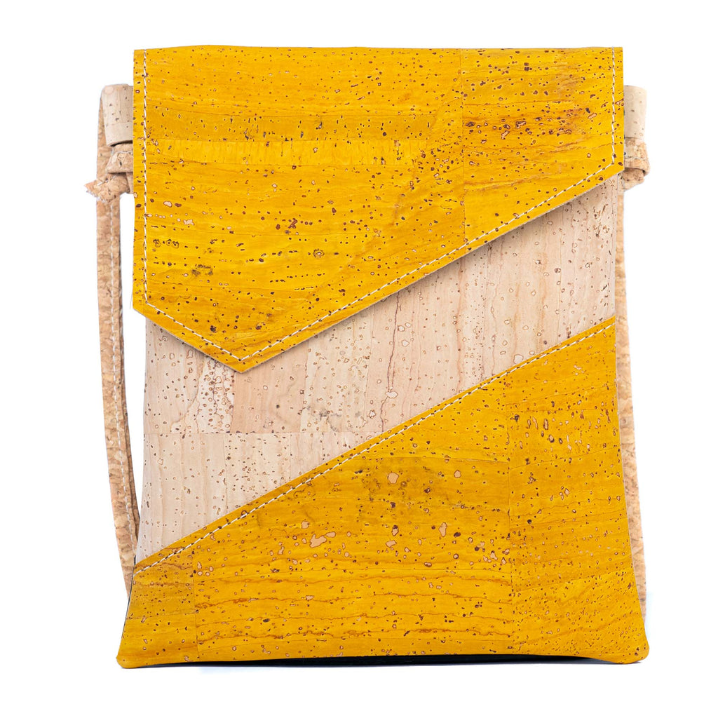 Cork Crossbody Bag with Geometric Color Block - Vegan Leather Shoulder Purse