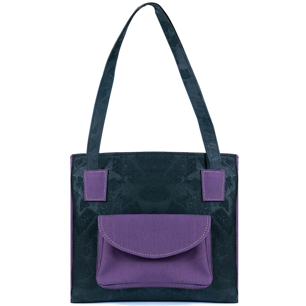 Bolso de corcho para mujer – Bolso de mano de dos tonos con bolsillo delantero BAGP-310