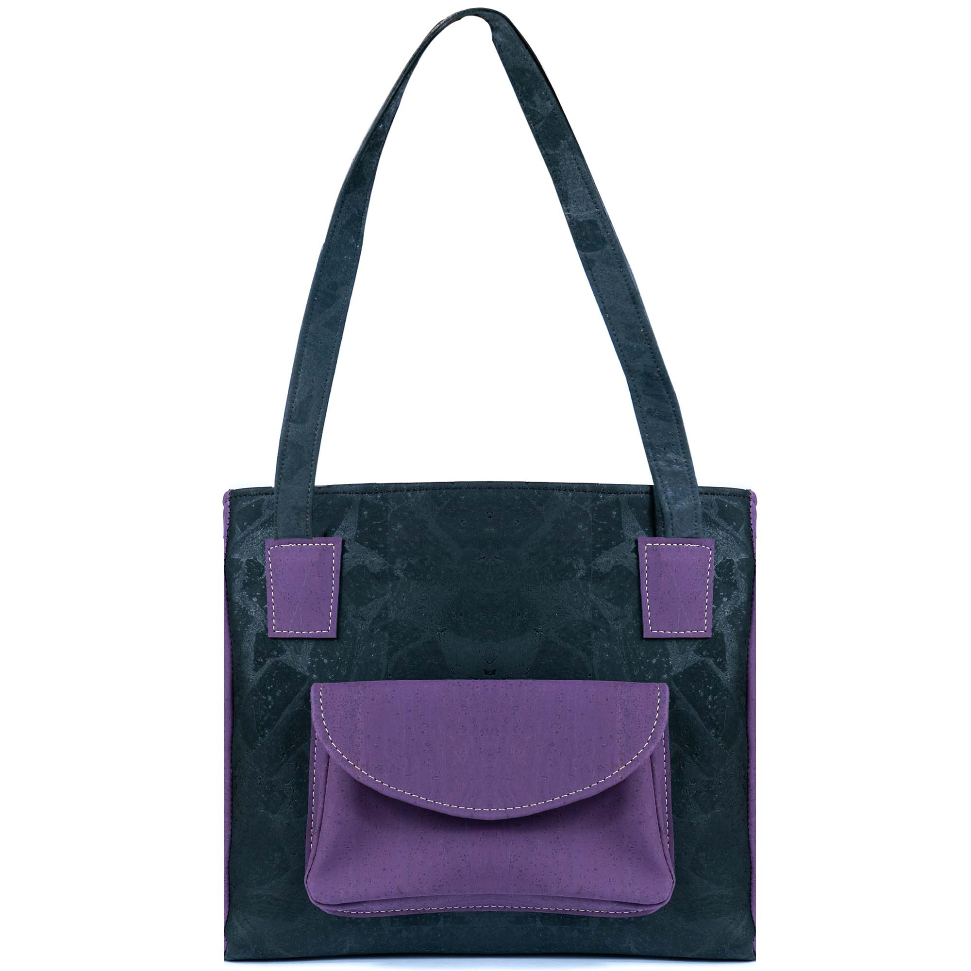 Bolso de corcho para mujer – Bolso de mano de dos tonos con bolsillo delantero BAGP-310