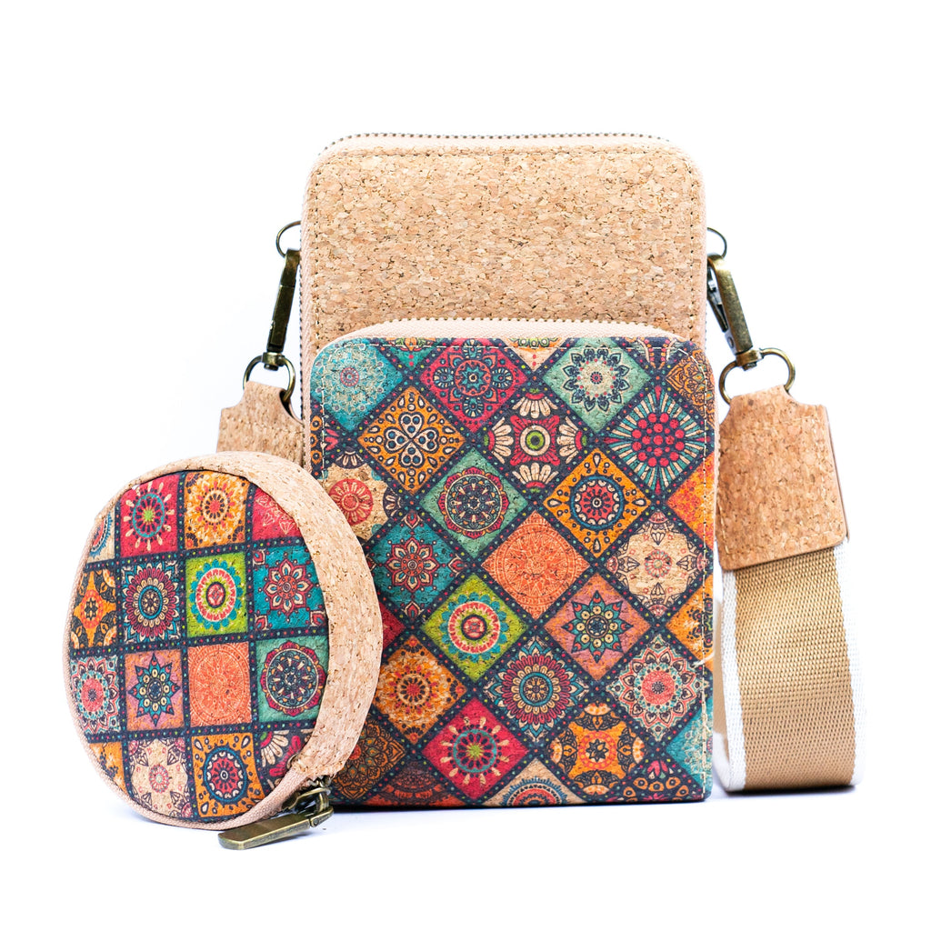 Doppellagige Handytasche aus Naturkork für Damen mit Aufdruck BAG-2312