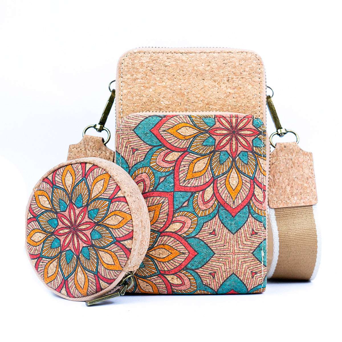 Natural Cork Women's Printed Double Layer Phone Pouch BAG-2312