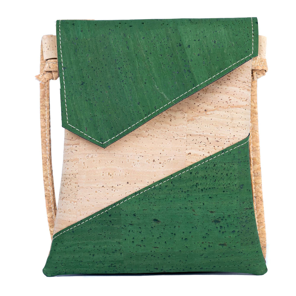 Cork Crossbody Bag with Geometric Color Block - Vegan Leather Shoulder Purse