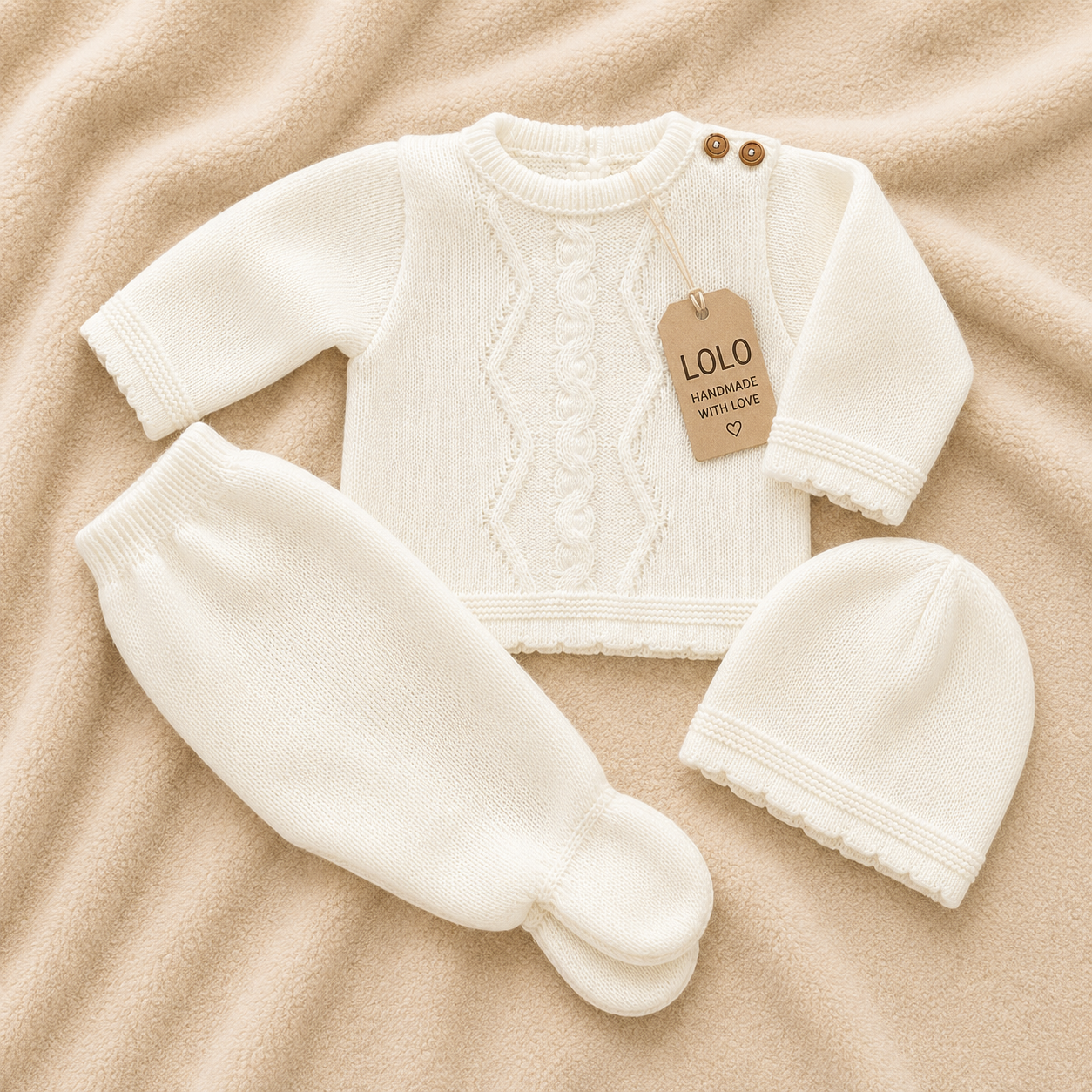 Conjunto de Malha para Bebé com Gorro Marfim LOLO