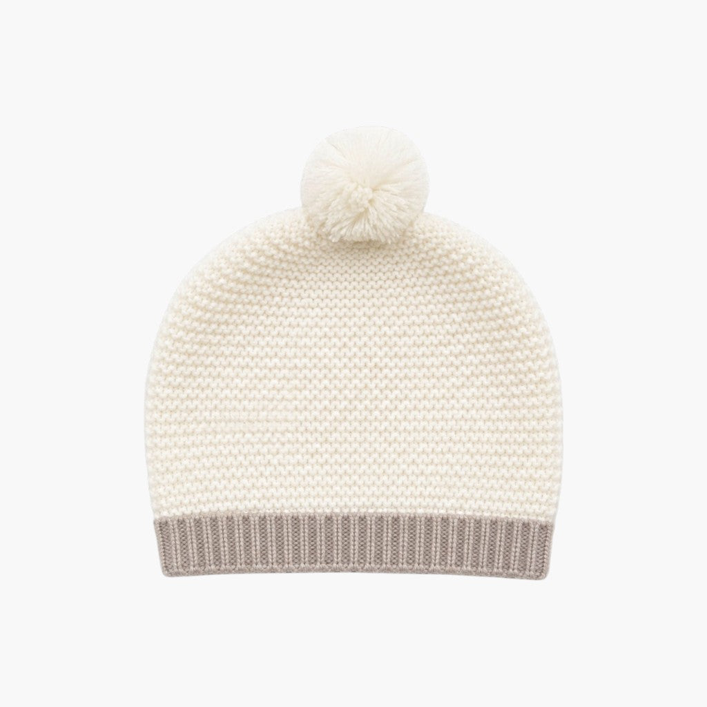 Conjunto de Malha para Bebé com Jardineira, Camisola e Gorro Marfim e Bege LOLO