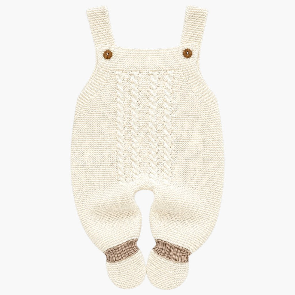 Conjunto de Malha para Bebé com Jardineira, Camisola e Gorro Marfim e Bege LOLO