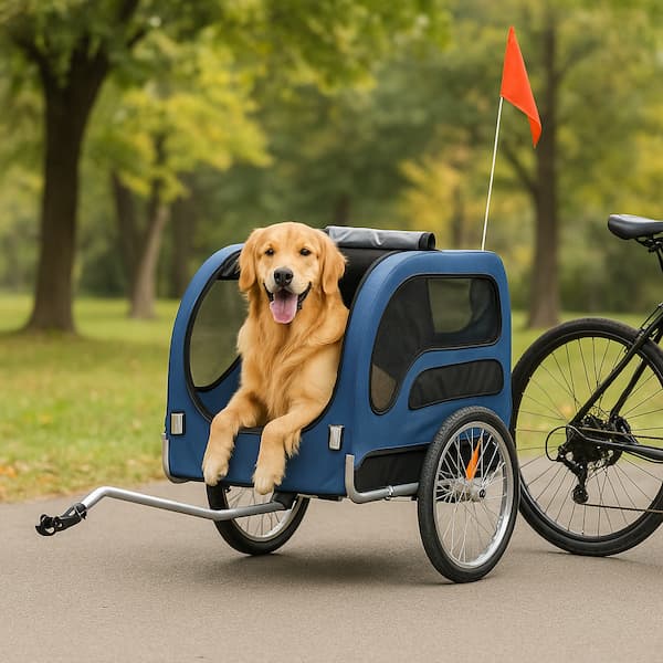 Remolque para bicicleta de perro de servicio pesado - Transportín plegable para mascotas con reflectores, bandera de seguridad y acoplador (hasta 45 kg)