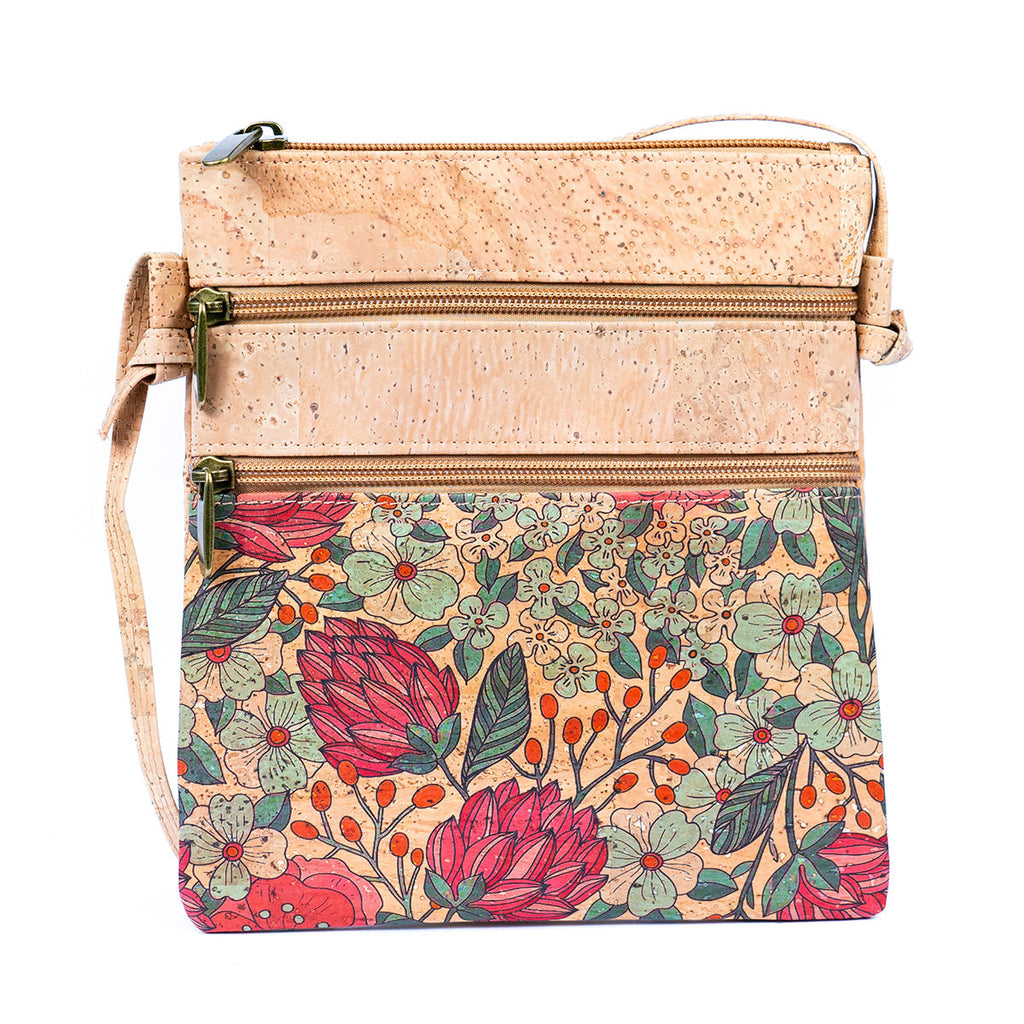Cork Women's Double Zip Flower print Crossbody Bag BAG-2266