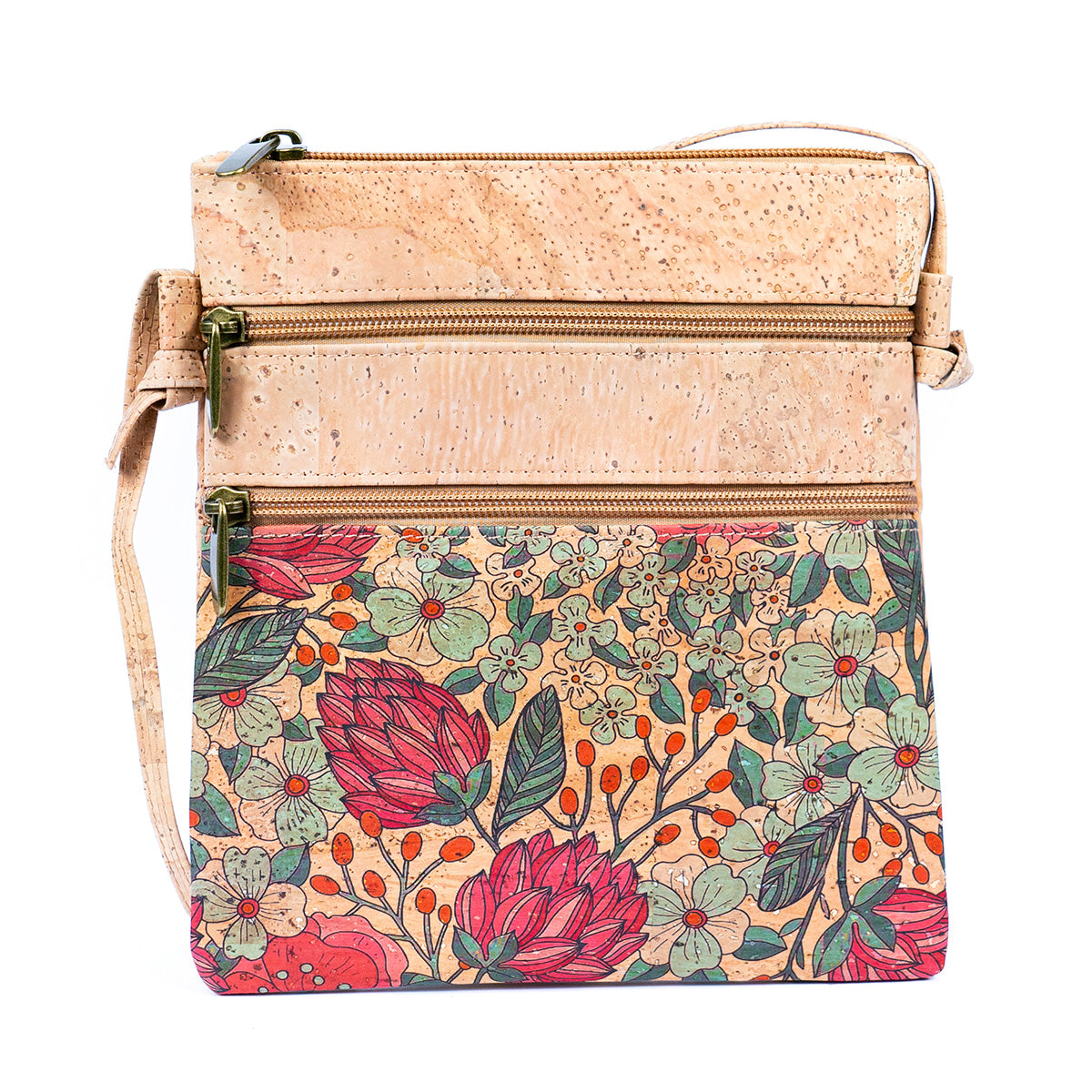 Cork Women's Double Zip Flower print Crossbody Bag BAG-2266