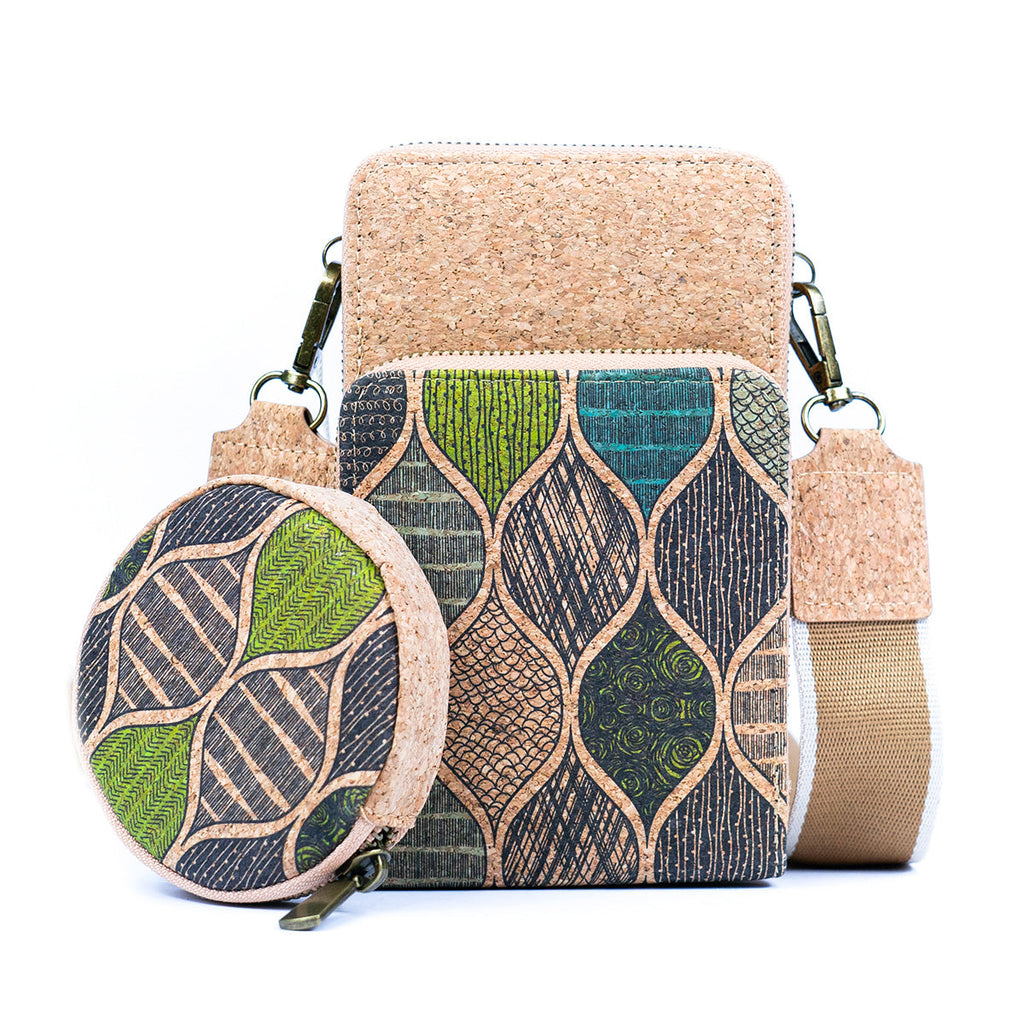 Doppellagige Handytasche aus Naturkork für Damen mit Aufdruck BAG-2312