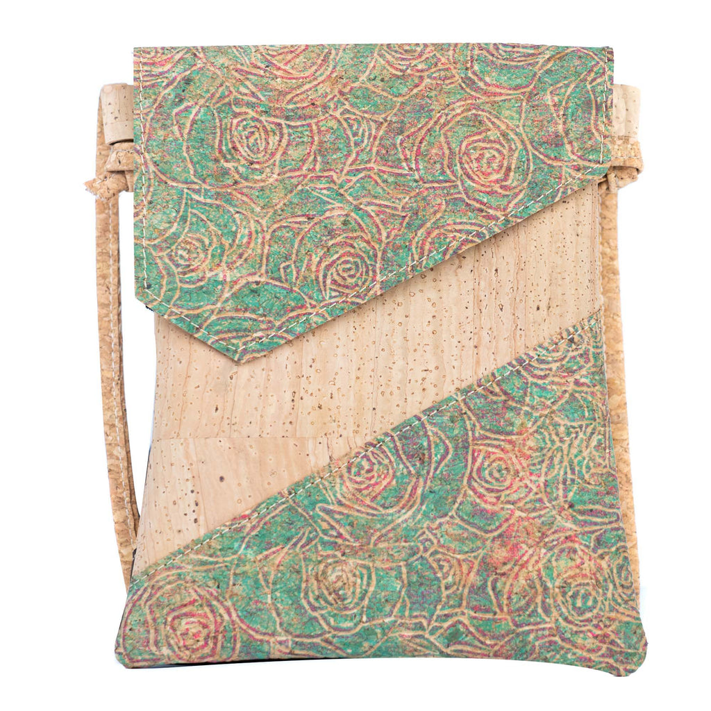 Cork Crossbody Bag with Geometric Color Block - Vegan Leather Shoulder Purse