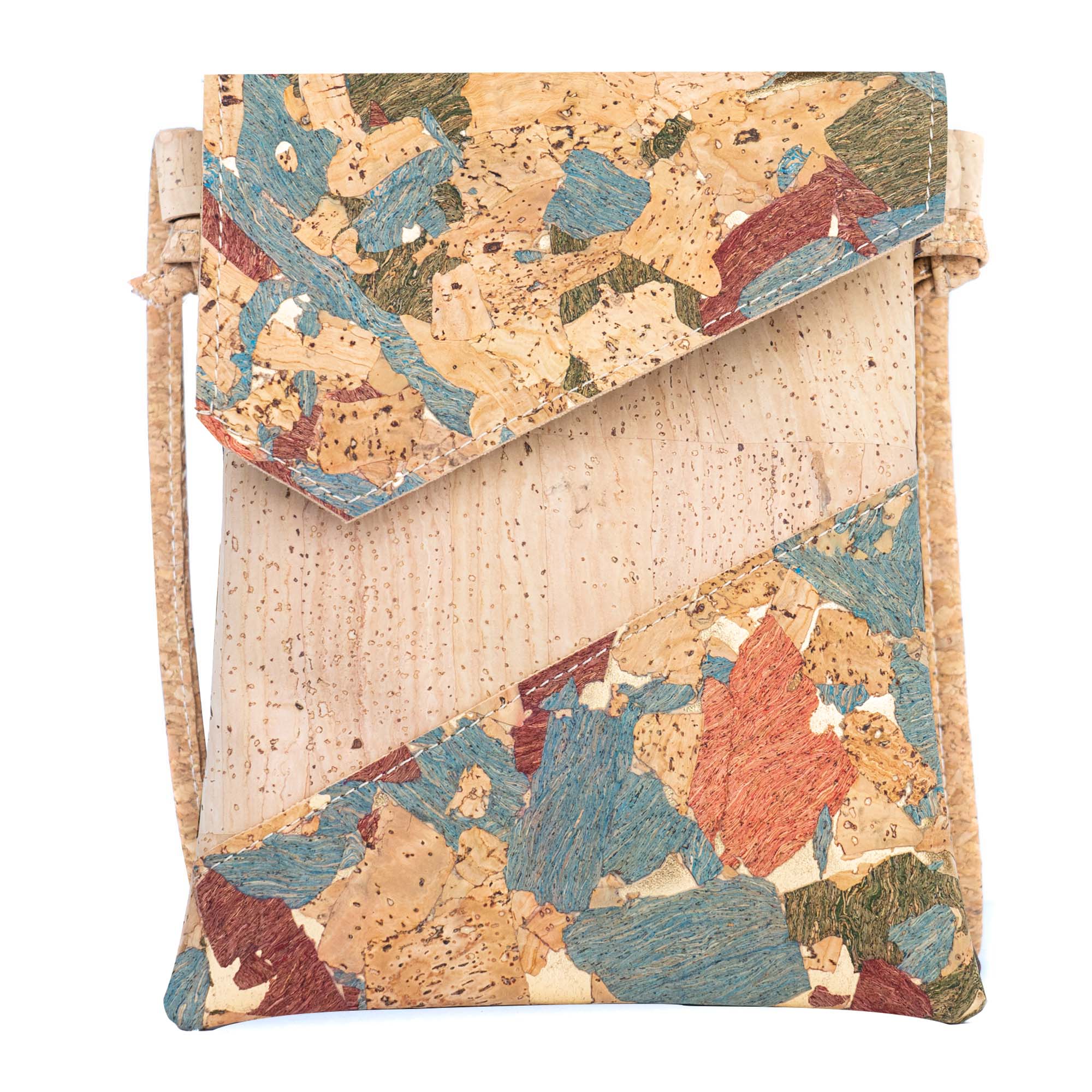 Cork Crossbody Bag with Geometric Color Block - Vegan Leather Shoulder Purse