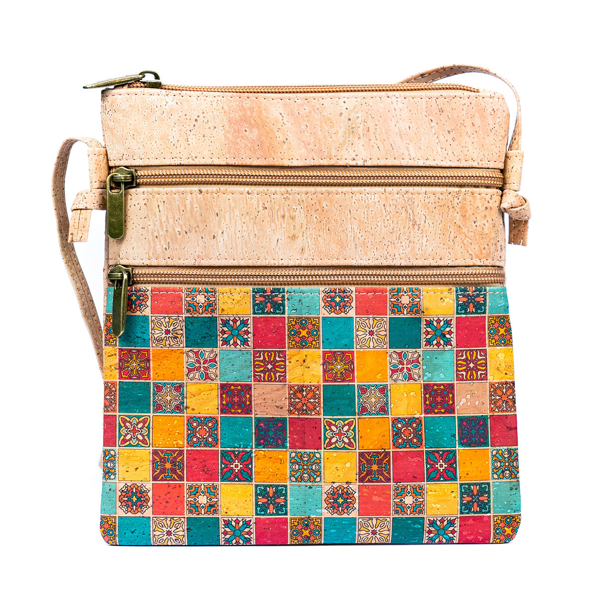 Cork Women's Double Zip Flower print Crossbody Bag BAG-2266