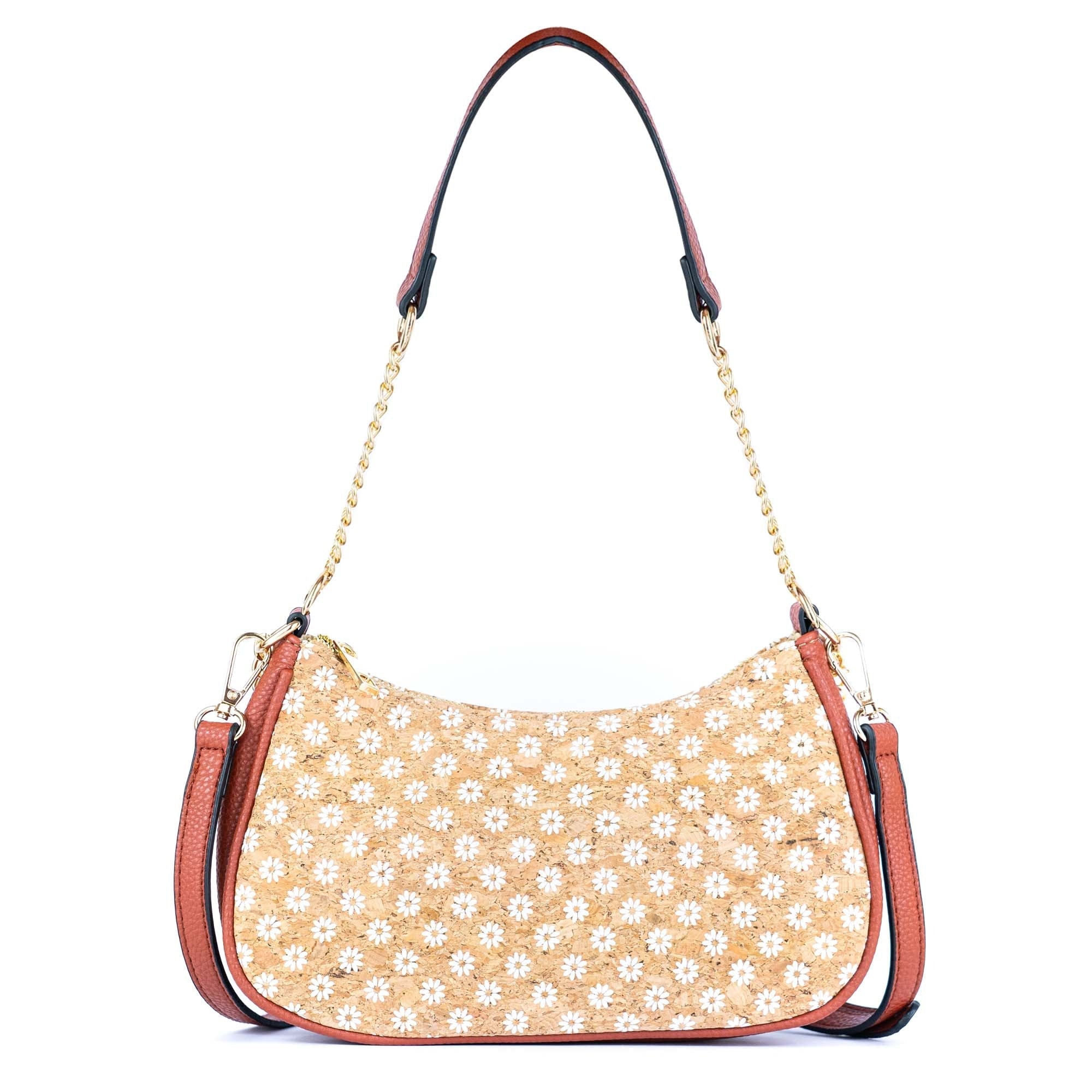 Bohemian Chic bedruckte Umhängetasche aus Kork & braunem PU-Leder TASCHE-2336-FGHI