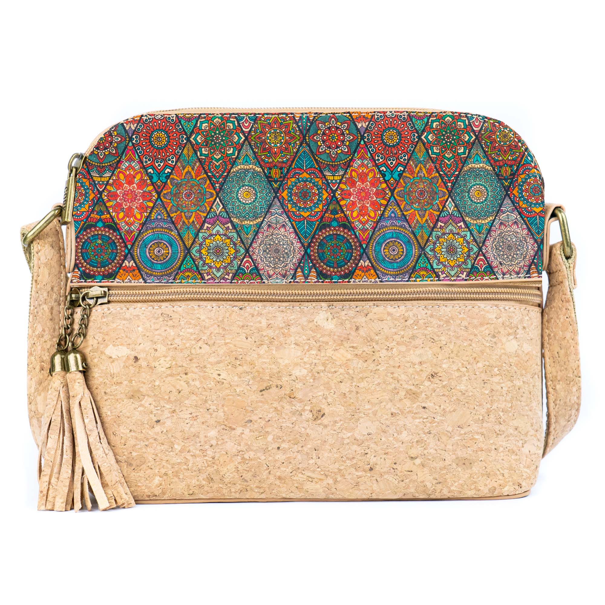 Tassel Zip Pocket Women's Natural Cork Crossbody Bag BAG-2218