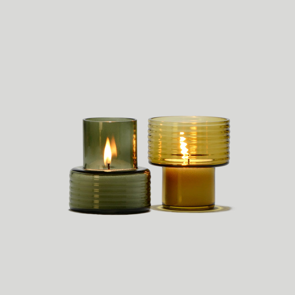 Castiçal em vidro GLOW TOGETHER Pequeno low em Verde Fumado