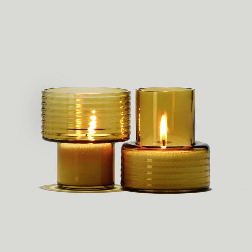 Conjunto de 3 Castiçais em vidro GLOW TOGETHER em Mostarda