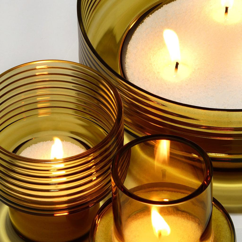 Conjunto de 3 Castiçais em vidro GLOW TOGETHER em Mostarda