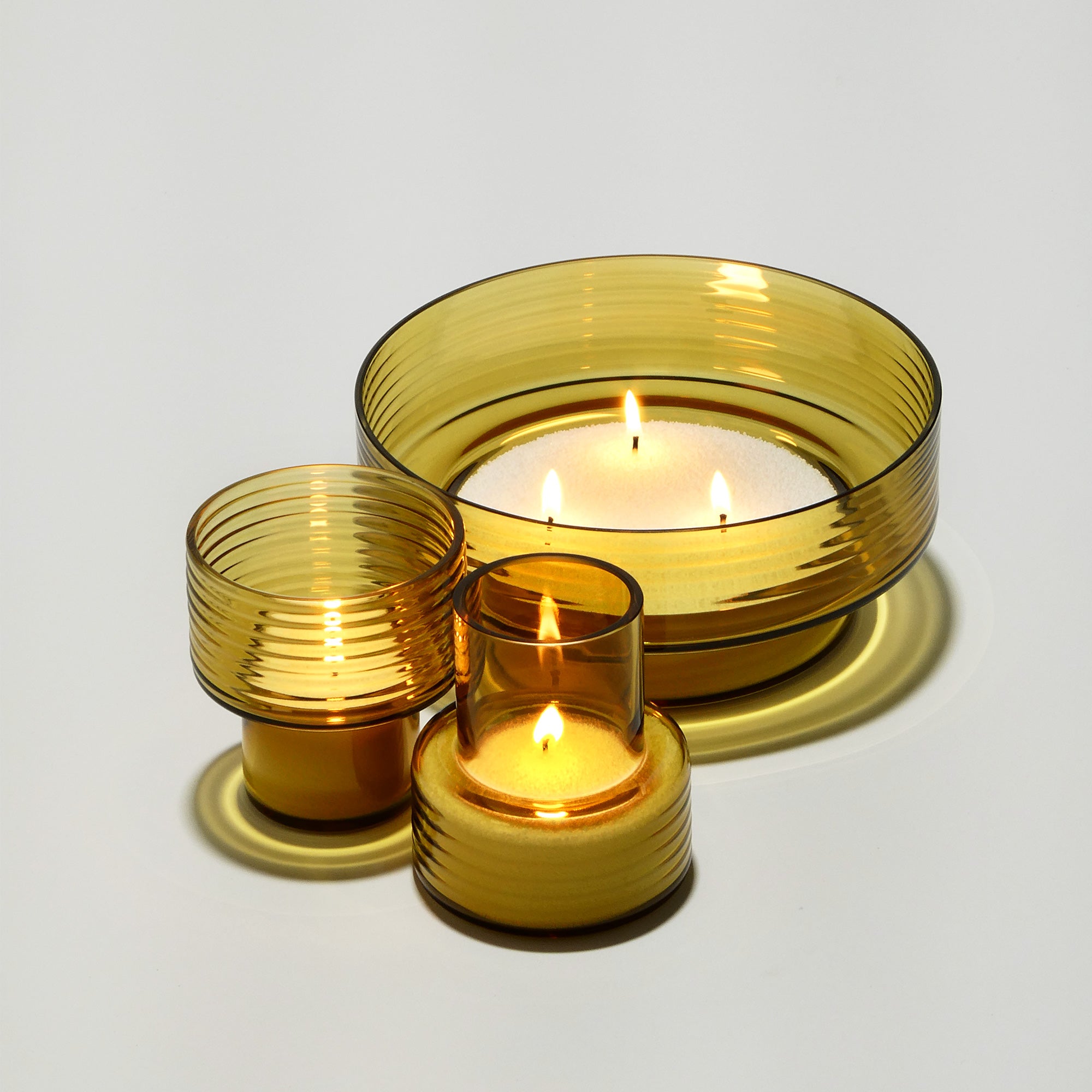 Conjunto de 3 Castiçais em vidro GLOW TOGETHER em Mostarda