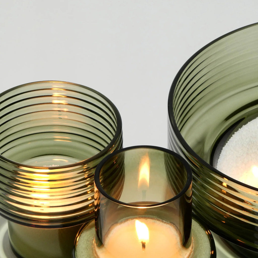 Conjunto de 3 Castiçais em vidro GLOW TOGETHER em Verde Fumado
